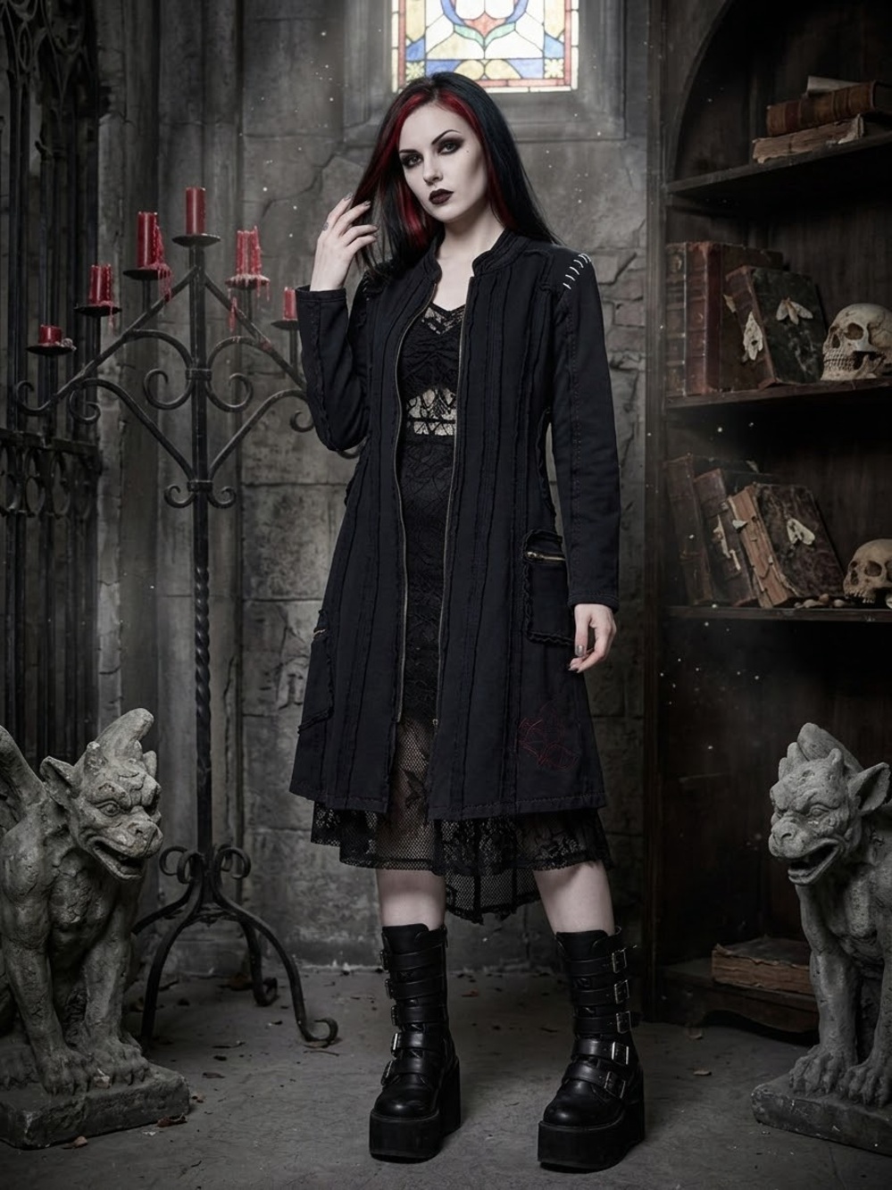 Women’s Gothic Style 3/4 length Terry Fleece FullZip Cardigan Jacket M